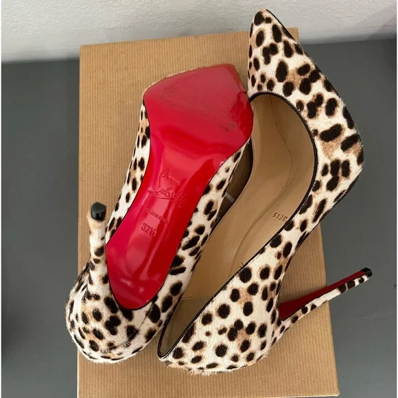 Brand New CHRISTIAN LOUBOUTIN Leopard Print PONY Hair Pigalle Follies 100 Pumps